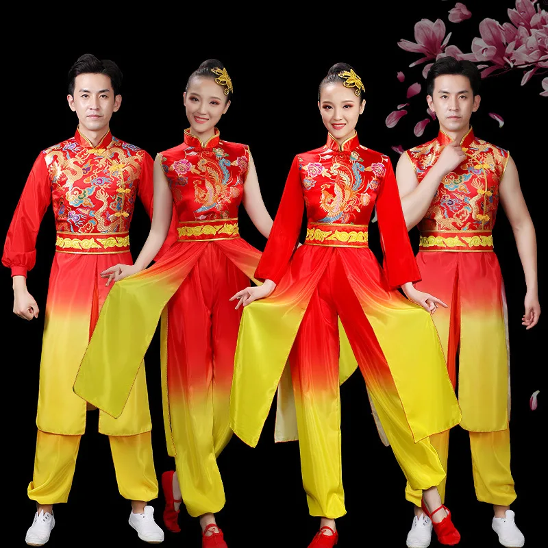 Adult drum costumes for men and women water drum performance costumes for new Yangko dance costumes for waist drum teams