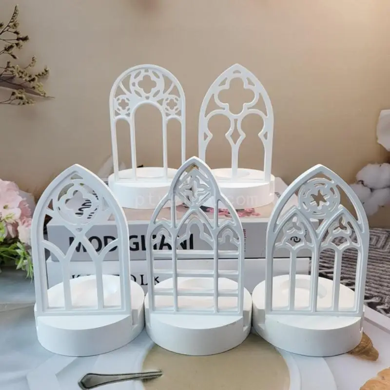 5pcs Gothic House Candle Holder Silicone Molds House Shape Candlesticks Resins Molds DIY Castings Mould for Concrete