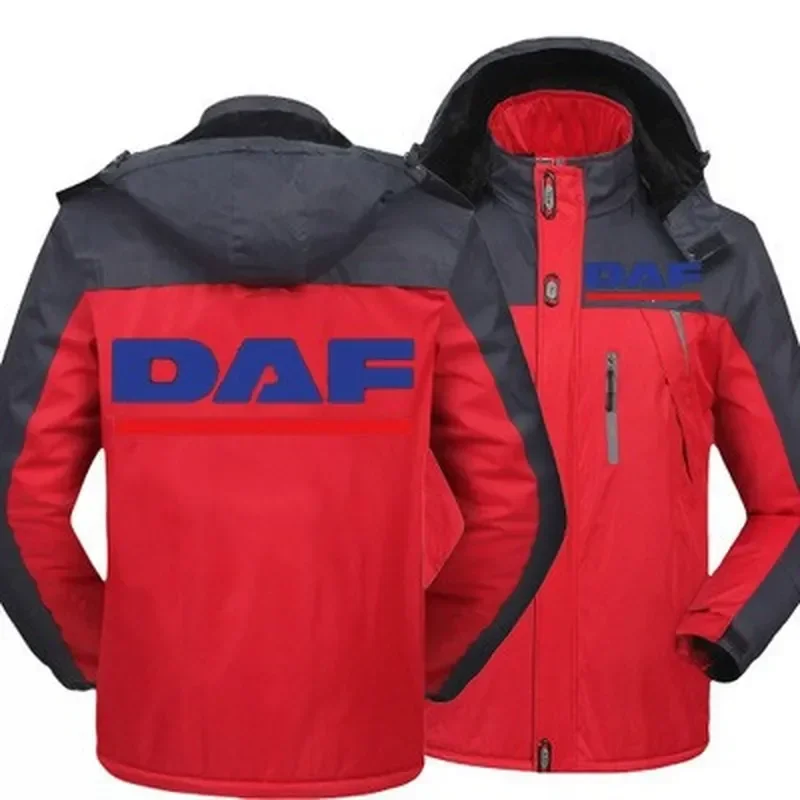 2023 New Winter Men DAF Trucks Logo Jacket Thick Velvet Warm Coat Male Windproof Hooded Outwear Casual Mountaineering Overcoat