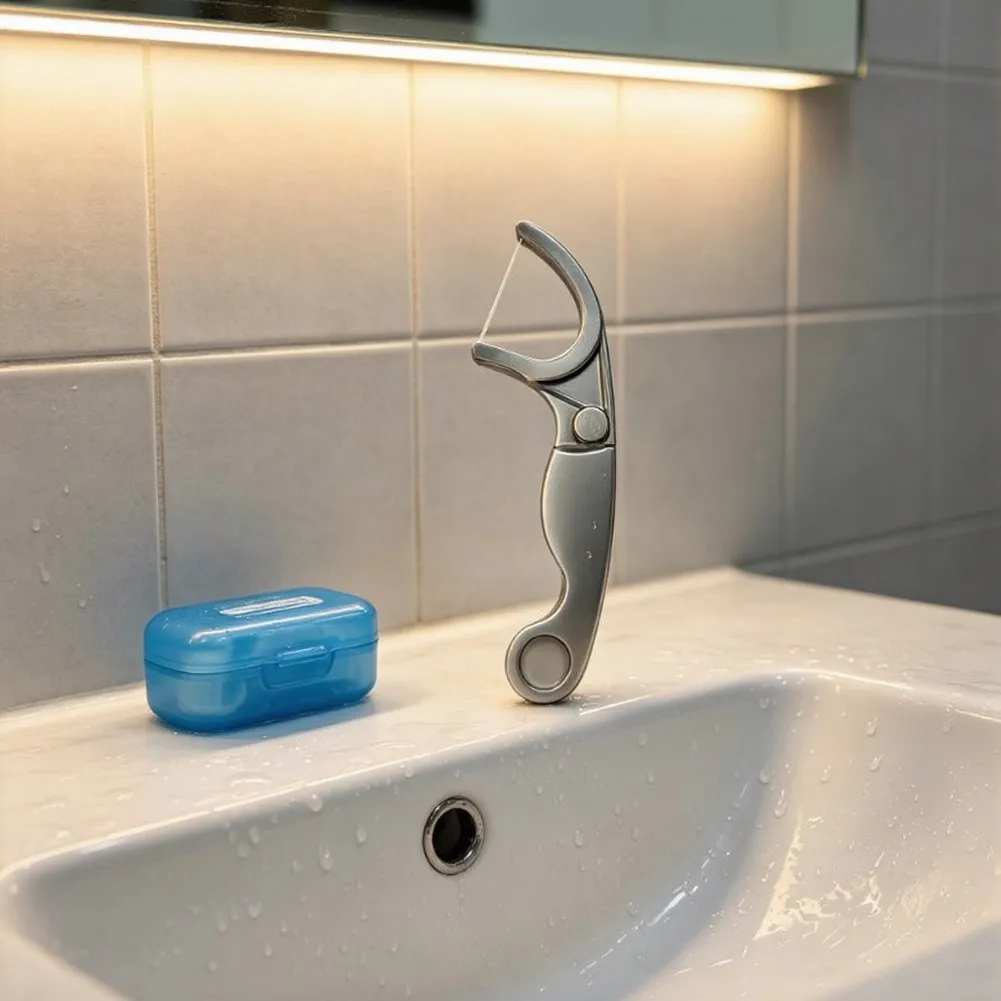 2pcs Portable Stainless Steel Floss Pick With Convenient Keychain Loop Reusable Effective Care Tool For Home
