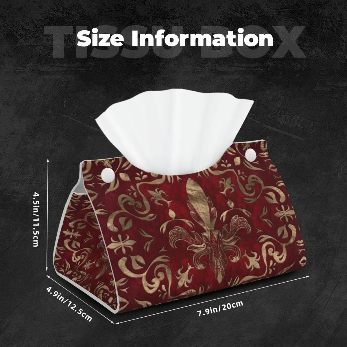 Custom Luxury Lily Flower Fleur-De-Lys Tissue Box Cover PU Leather Rectangular Fleur De Lis Facial Tissues Holder for Home
