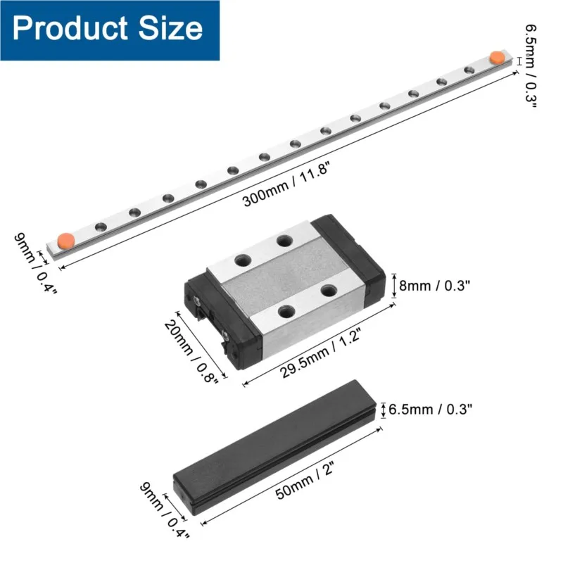 1PCS MGN9 9mm Linear Guide 100 150 200 250 300 350 400 450 500 600 800 1000mm Linear Rail + MGN9H or MGN9C Block 3d Printer CNC