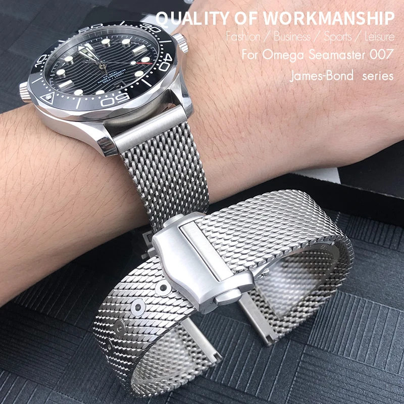 

Solid Titanium Alloy High Quality 19mm 20mm Watchband for Omega 007 Seamaster Diver 300 Watch Strap Woven Metal Bracelets