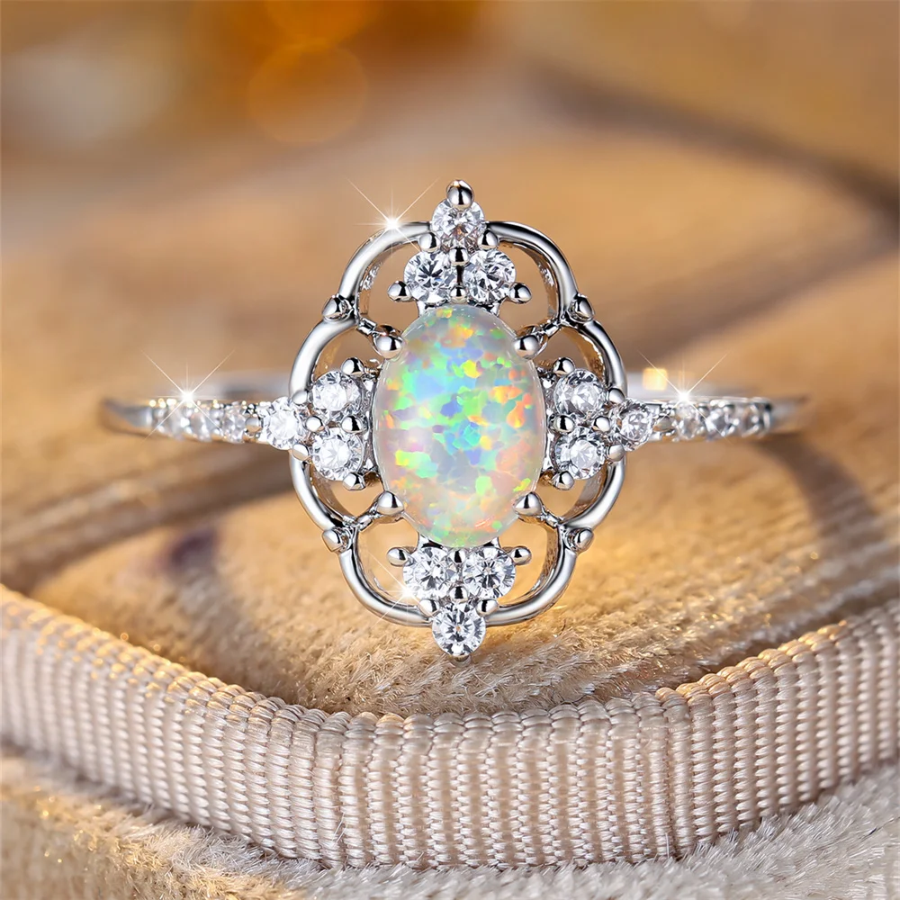 خواتم خطوبة من العقيق البيضاوي للنساء ، خاتم زفاف بلون فضي ، هدية مجوهرات ، موضة عتيقة ، أبيض ، أزرق ، عيد الأم #1