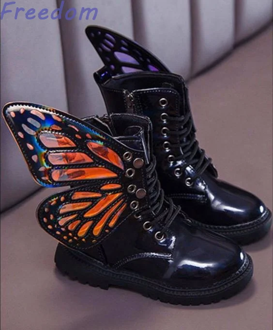 Super cute for children Halloween black boots colorful transparent butterfly wings versatile