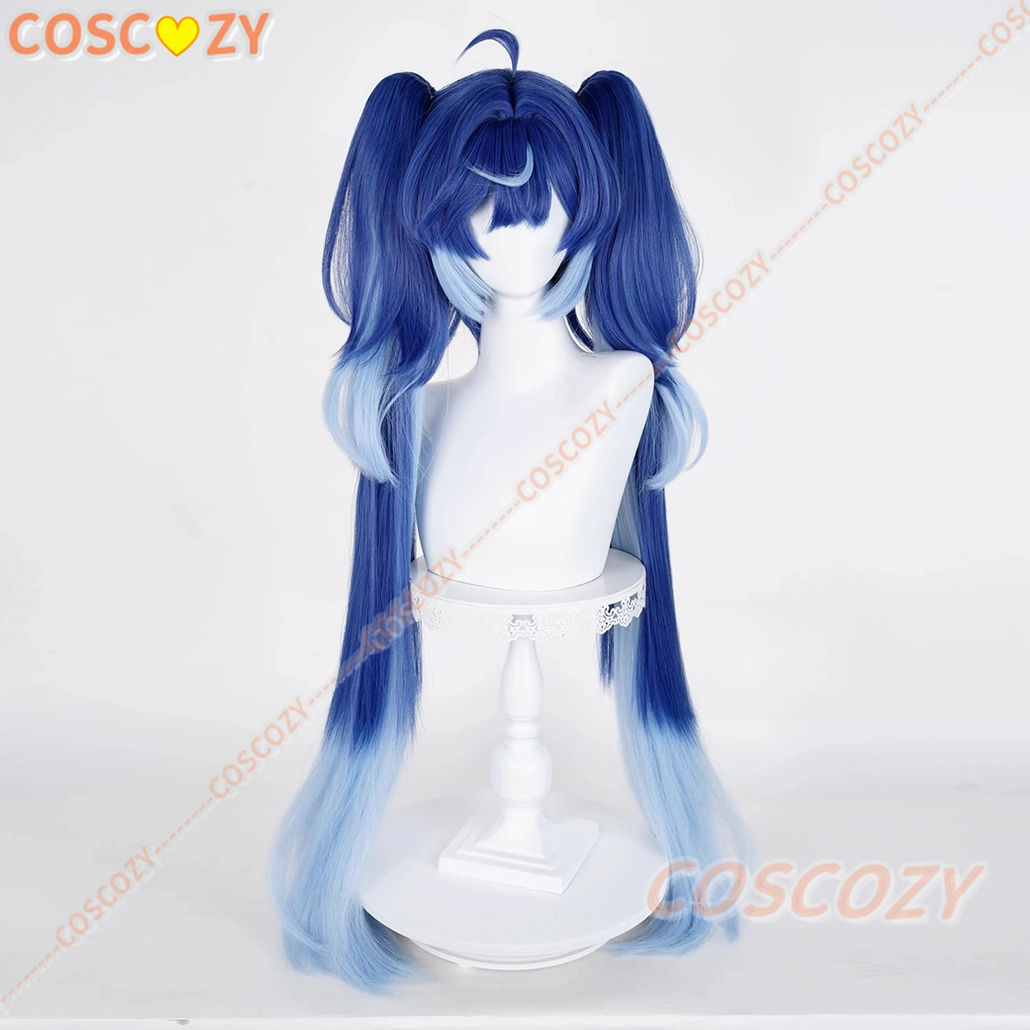 Jeu Wuthering Waves Iuno Cosplay perruque Iuno Cosplay ‌ ‌ ‌ Perruque double queue de cheval bleue pour fête d'Halloween adultes femmes hommes filles