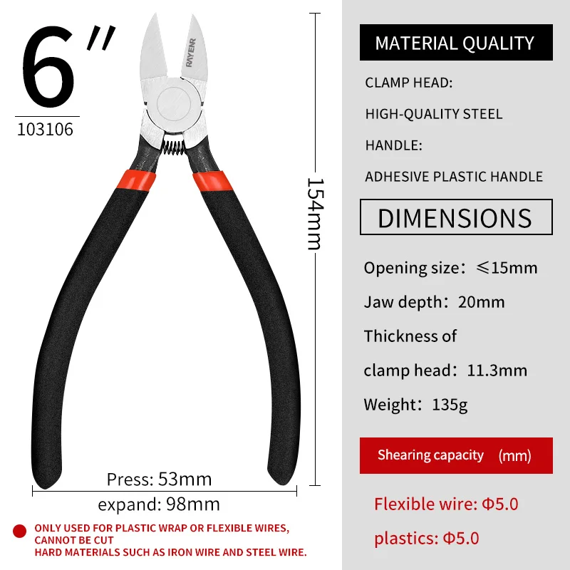 Industrial diagonal pliers CR-V plastic pliers jewelry wire and cable cutter cutting side scissors tools