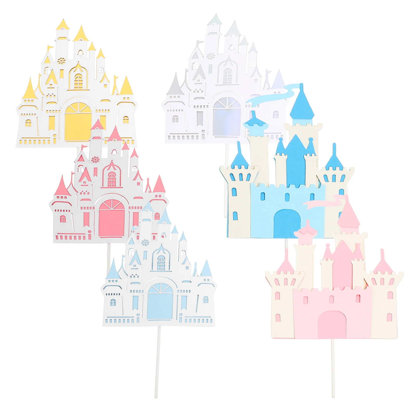 6 Pcs Decorate Multi-layer Castle Cake Insert Child Wedding Happy Birthday Decorations Paper Decorating Girls