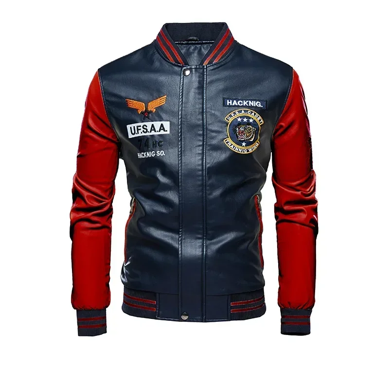 TPJB New Men's Leather Jacket Fashion Embroidery Baseball Leather Jacket Motorcycle PU Jacket Men's Leather Jackett Coats