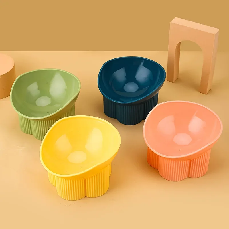 Tilt High Foot Bowl Cat Neck Protection Cat Food Bowl Anti Overturning Plastic Cat Plum Pillar Pet Bowl