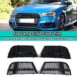 2X Car Front Bumper Fog Light Grille Grill For AUDI A3 8V S-LINE SEDAN SPORTBACK CONVERTIBLE 17-19 Honeycomb Mesh Fog Lamp Cover