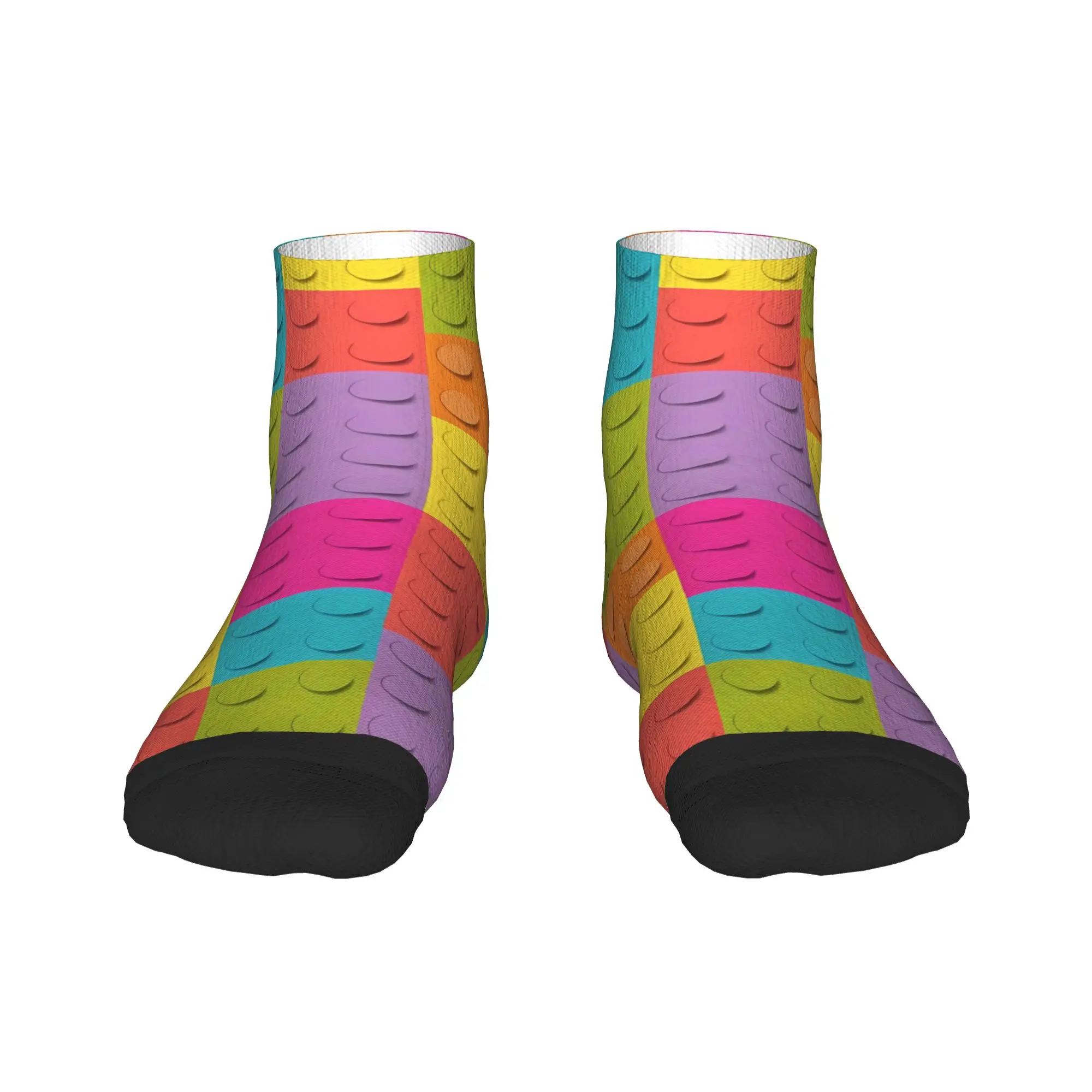 Men's Casual Socks Pastel Neon Building Blocks Pattern Anti-Slip Quality Soft Sock Spring  Funny Graphic Running Socks