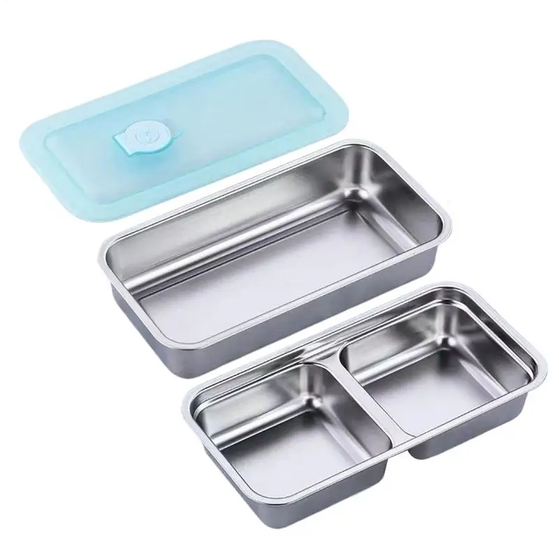 Stainless Steel Snack Containers For Kids Double Compartment Reusable Snack Containers Leak-proof Lunch Boxes For Sports Picnic