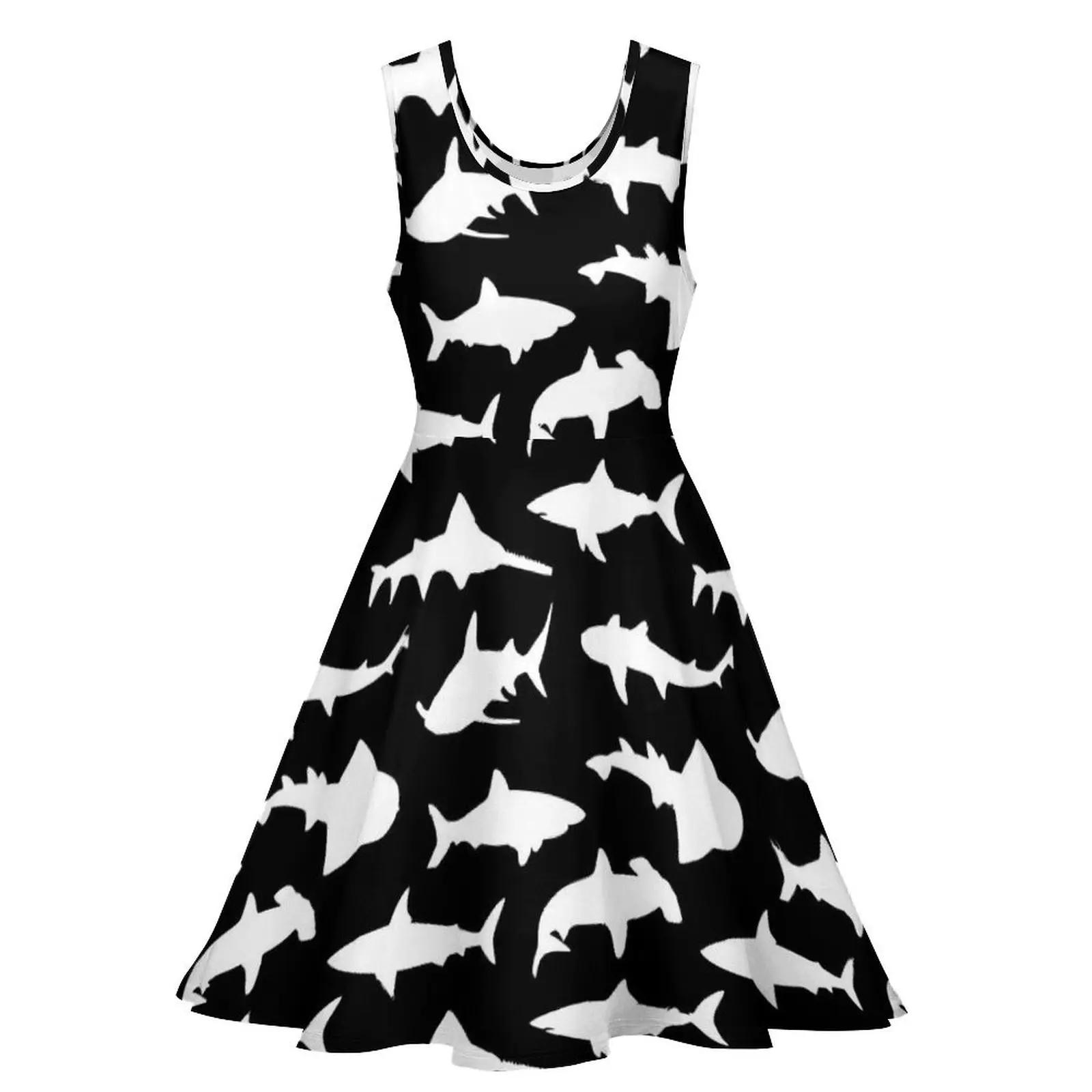 White Sharks Dress Animal Print Boho Beach Dresses High Waist Casual Skate Dress Women Design Clothes Gift Idea