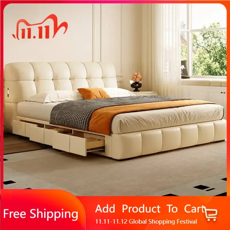 

Современная каркас двуспальной кровати для хранения, элегантная светлая роскошная кожаная кровать принцессы, лофт, модная мебель для дома Letto Matrimoniale
