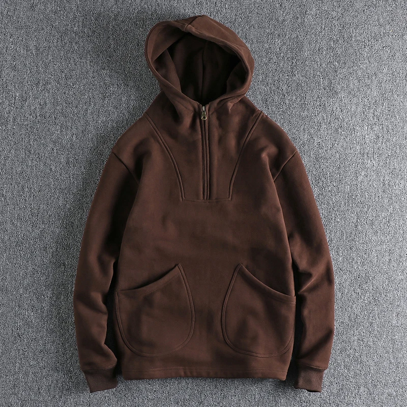 

Autumn Winter American Heavyweight Hooded Hoodies Men's Fashion Pure Cotton Long Sleeve Thickened Plus Velvet Casual Sportwear