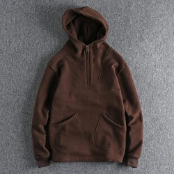 Autumn Winter American Heavyweight Hooded Hoodies Men's Fashion Pure Cotton Long Sleeve Thickened Plus Velvet Casual Sportwear