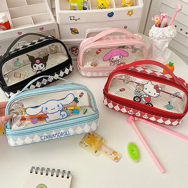 5 Styles Sanrio Cute Cartoon Pochacco Mymelody Kuromi Stationary Pencil Case Multi Layer Large Capacity Cosmetic bag gift