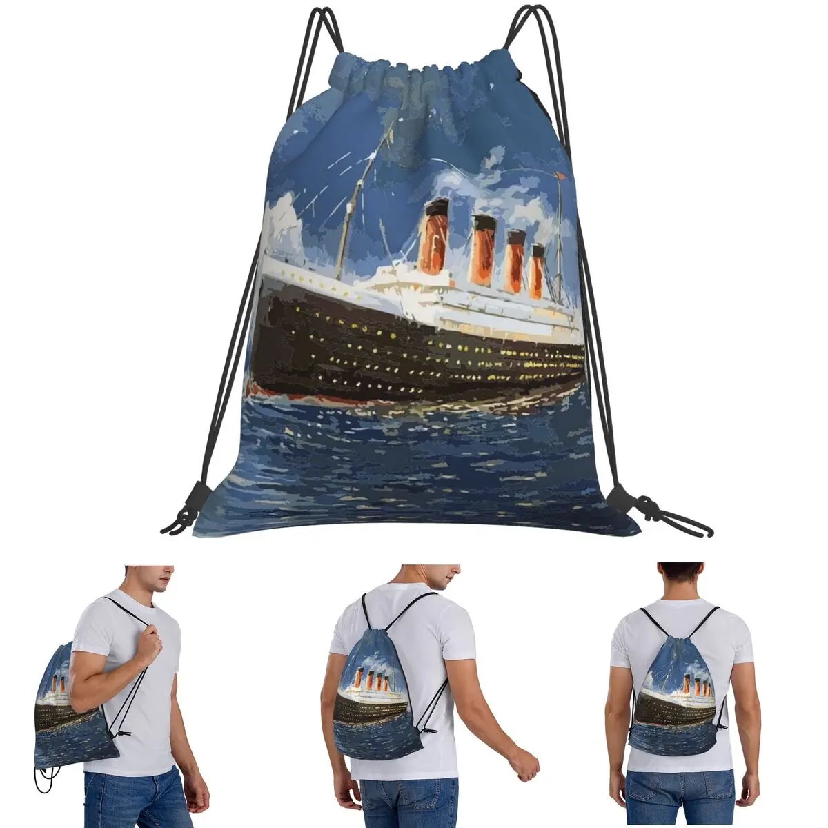 史上最も人気のある船、タイタニック号。-バックパックカジュアルポータ​​ブル巾着バッグ収納袋ブックバッグ男性女性用