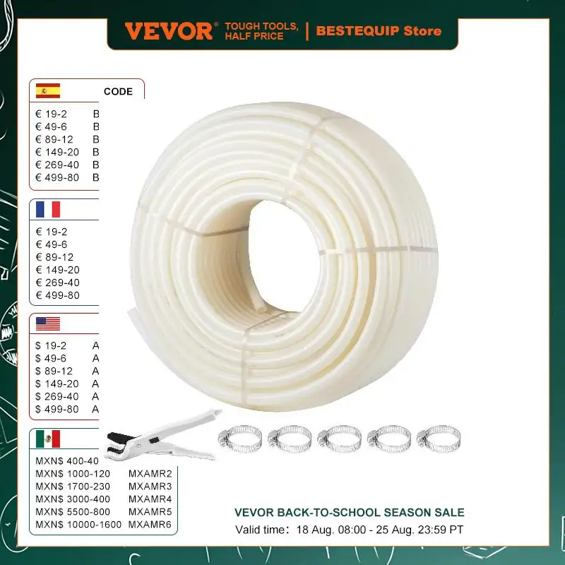 VEVOR PEX Pipe 1In x 500FT PEX Tubing  Non Oxygen Barrier White PEX-B Pipe Flexible PEX Water Line for RV Sewer Hose Plumbing