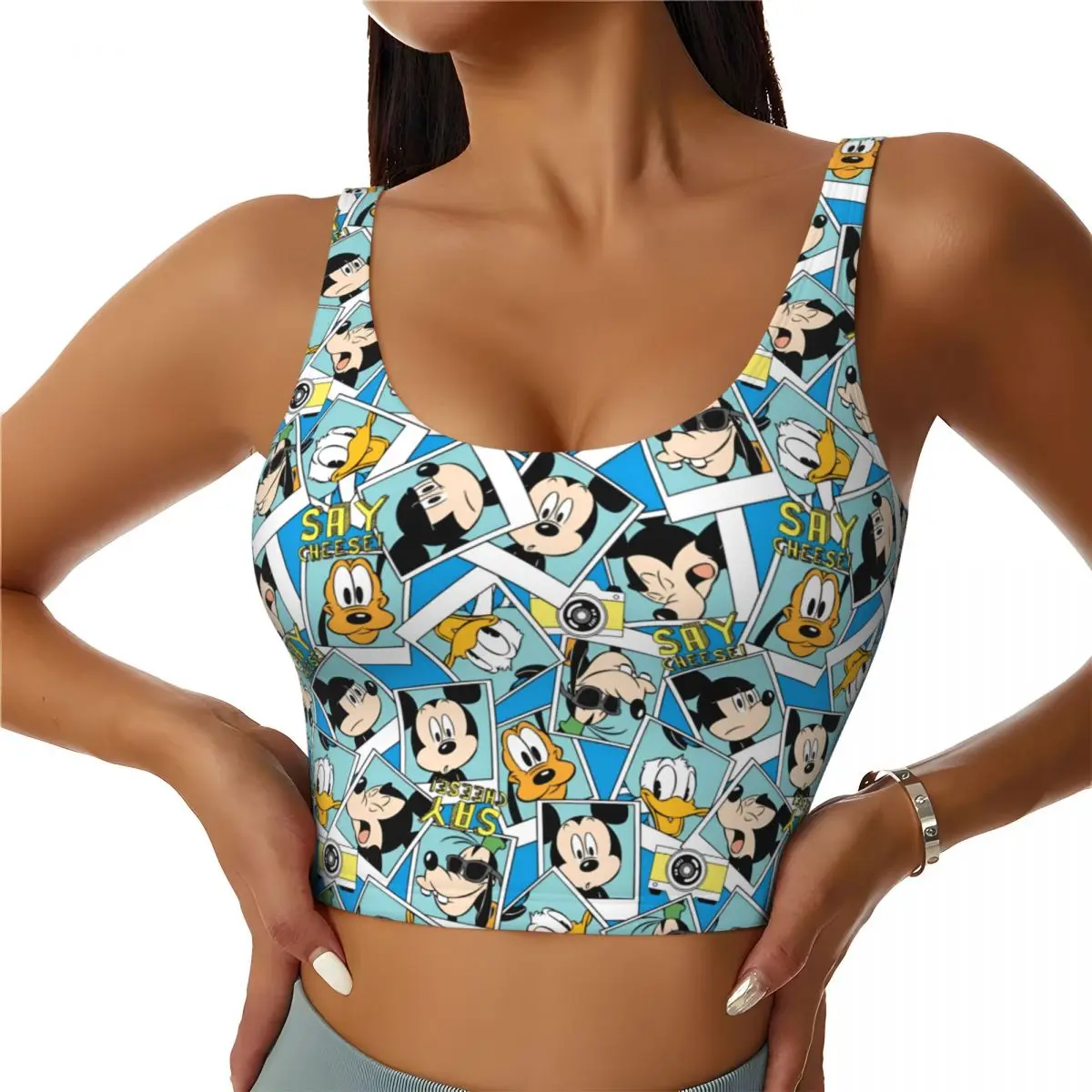 

Custom Cartoon Mickey Mouse Manga Hot Sports Bra for Women High Impact Workout Yoga Crop Top
