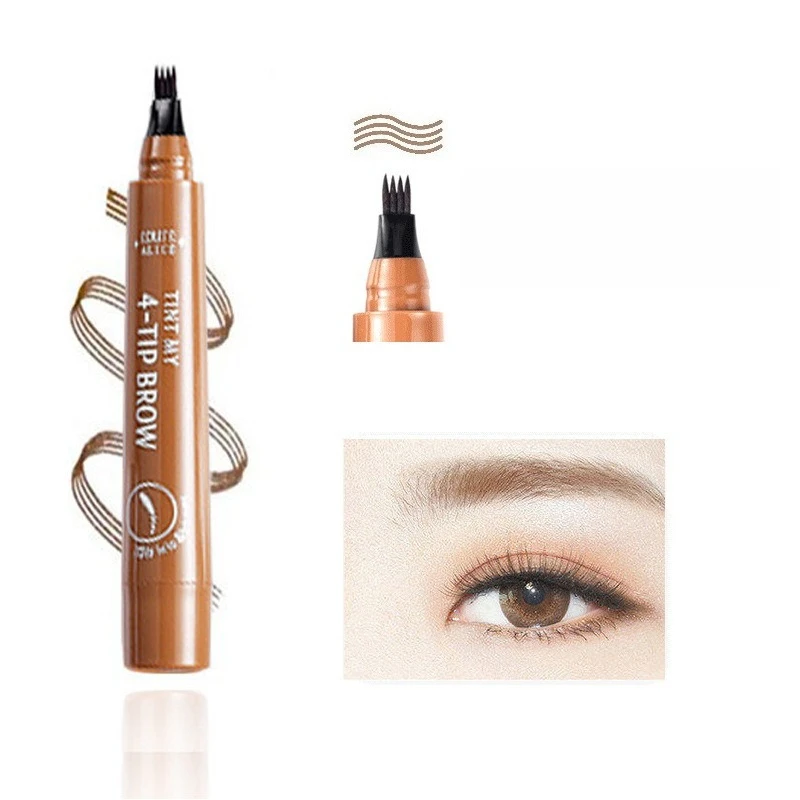Crayon à sourcils à quatre fourchettes, Simulation sauvage, imperméable, résistant à la sueur, longue durée, sans bavures, liquide fourchu
