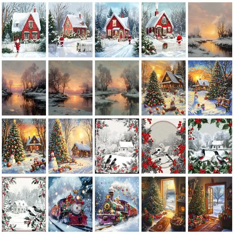 

GATYZTORY Painting By Number Winter Landscape Kits For Adults Handpainted DIY Coloring By Number Home Decoration