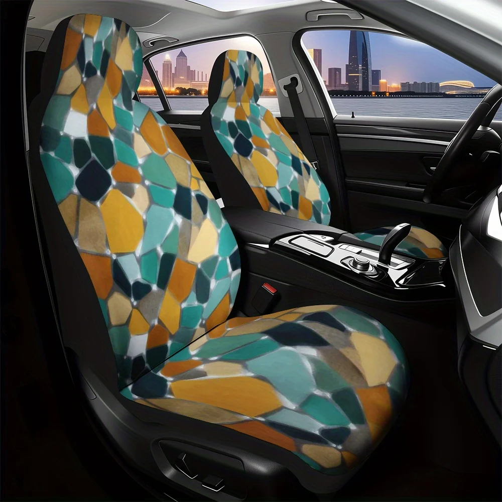 

2 шт., уникальные чехлы на автомобильные сиденья с абстрактным геометрическим рисунком мозаики, мягкие и всесезонные, совместимые с автомобилями, внедорожниками и грузовиками