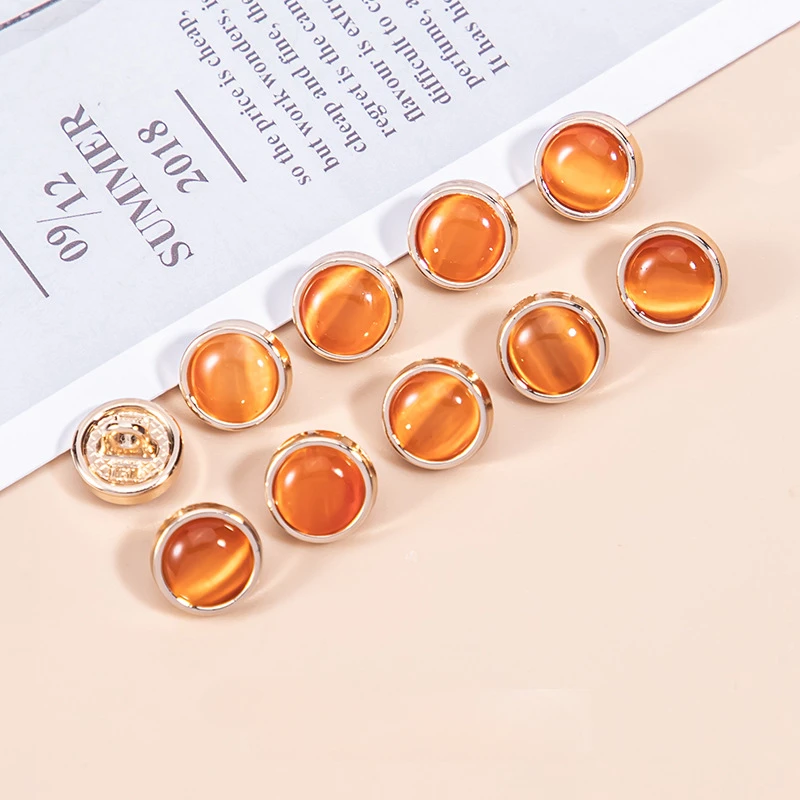 10 Pieces Beautiful Opal-like Buttons 10mm Pretty Gold Color Metal Round Shank Button DIY Garment Collar Sleeve Buttons