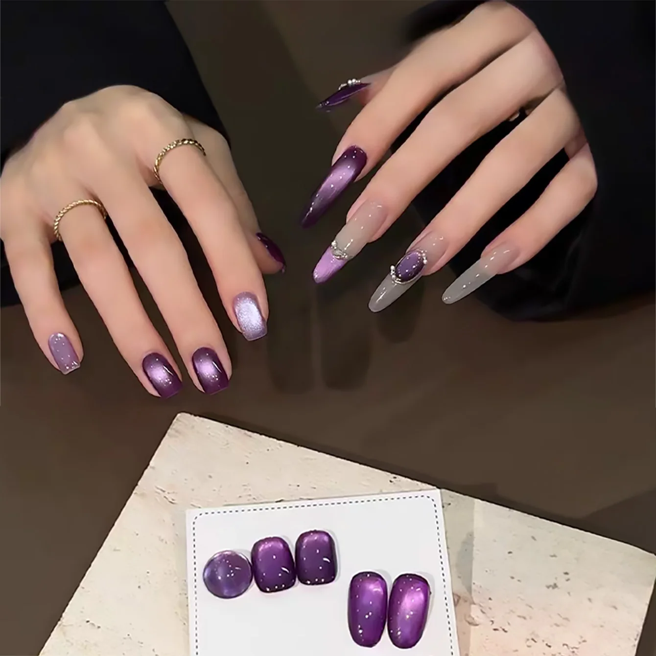 

1pcs ZH Enchanting Purple Cat Eye Gel Nail Polish 2026 Summer New Advanced Whitening Purple Charm Glass Beads Cat Eye Nail Art