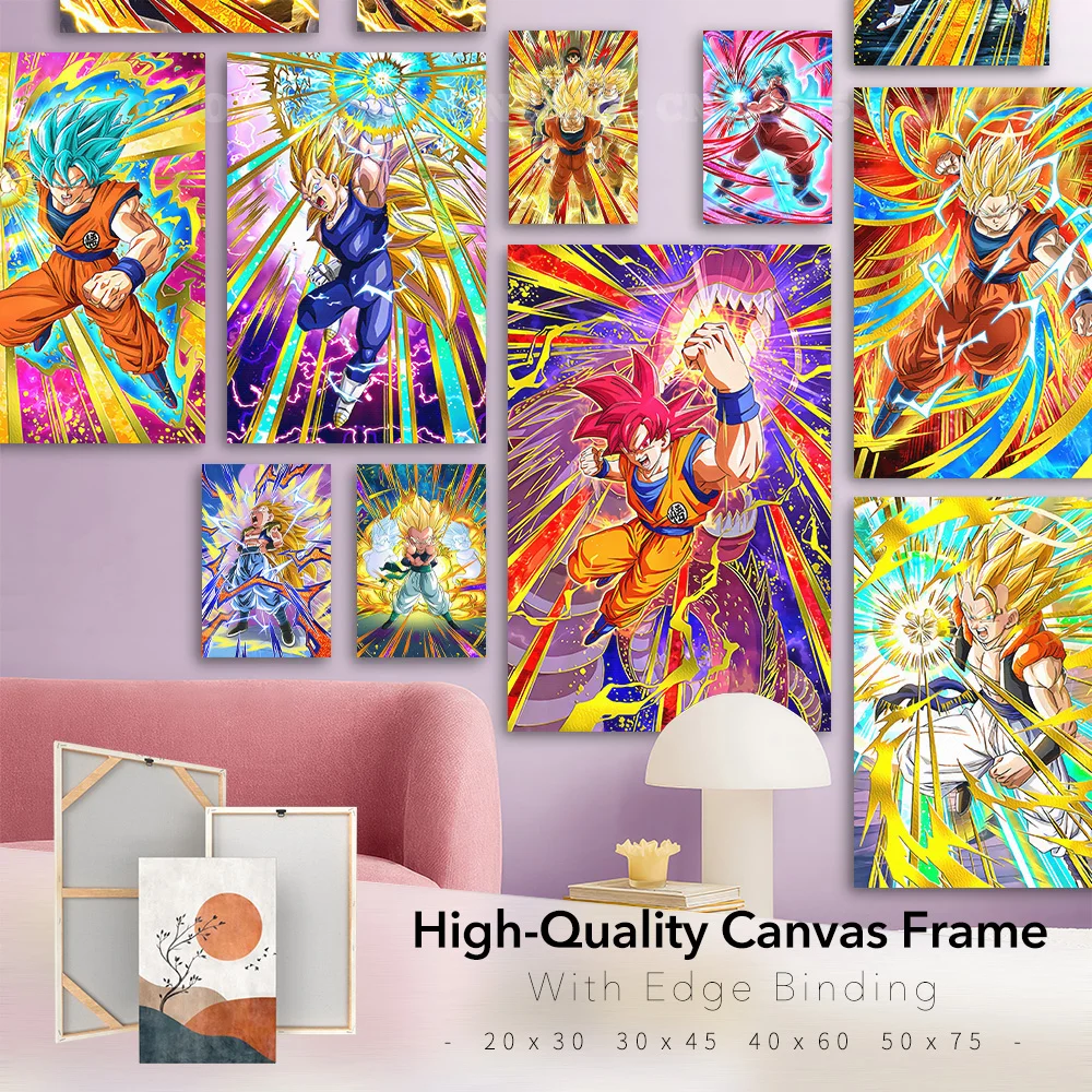ヴィンテージ風ホームデコレーションキャンバスHDプリント絵画アニメキャラクター写真ウォールアートポスター額装付きドラゴンボール装飾用