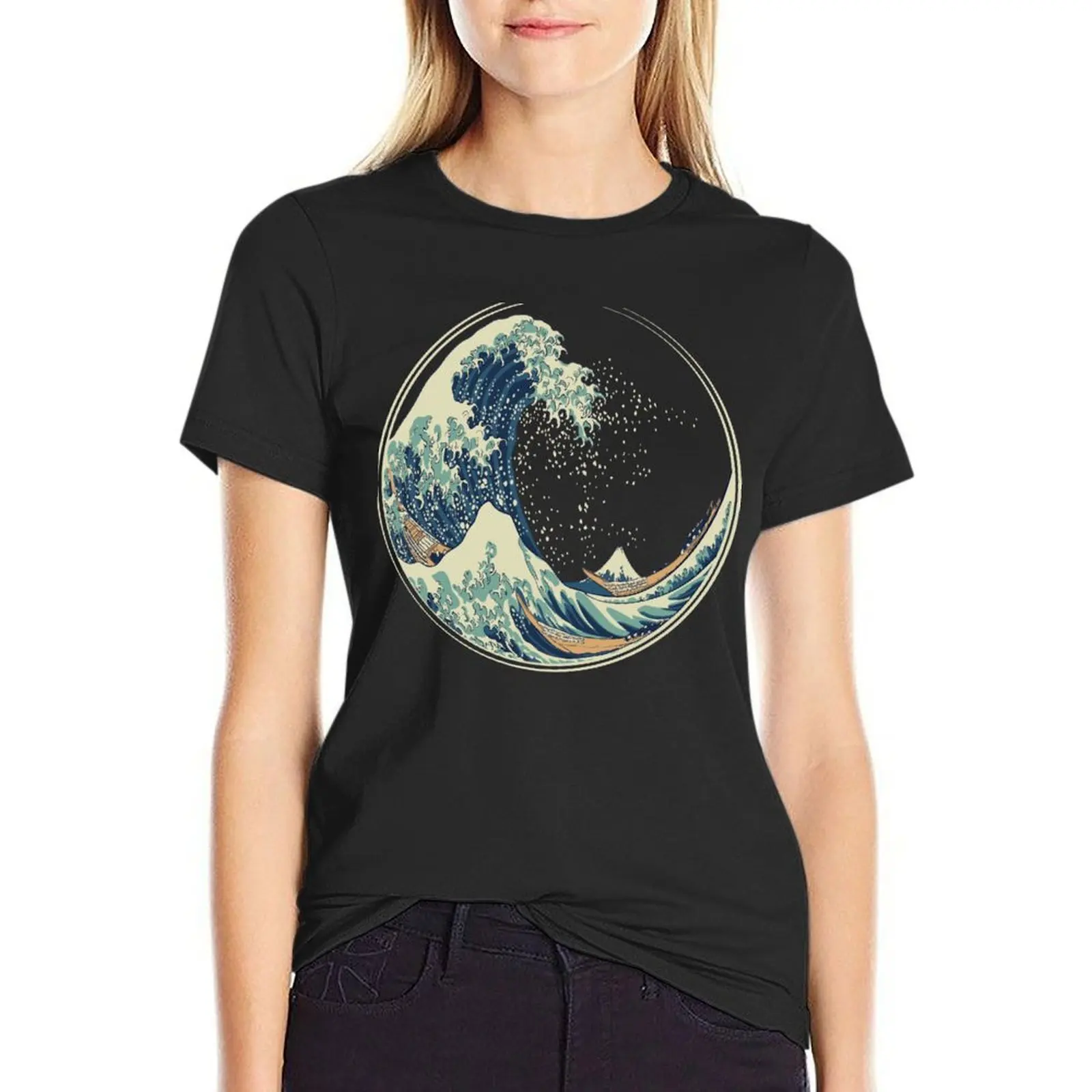 The great Wave T-Shirt cute tops korean fashion female lady clothes Women's clothing