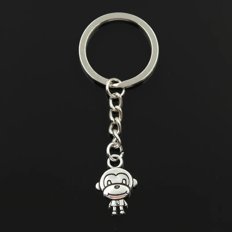 Fashion 30mm Key Ring Metal Key Chain Keychain Jewelry Antique Silver Color Plated Double Sides 3D Monkey 15x27mm Pendant