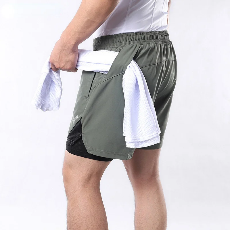 Men Fitness Sports Running Cycling Shorts Double-layer Solid Color Breathable Quick Drying Jogging Basketball Training