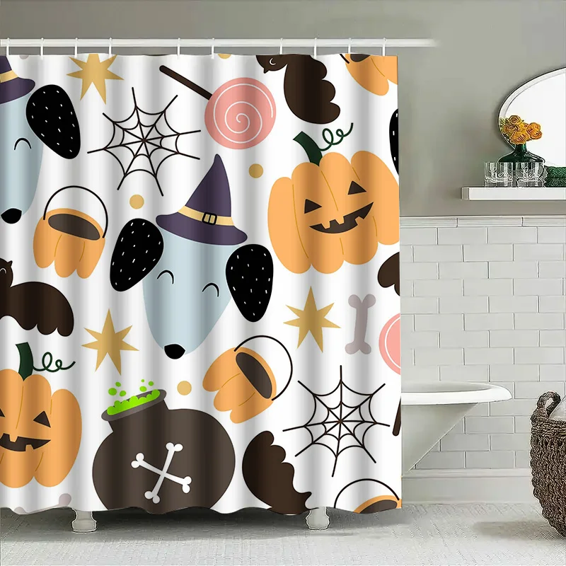 

Tuniu Halloween cute cartoon pumpkin toilet seat cover waterproof bathroom shower curtain for kids baby girl
