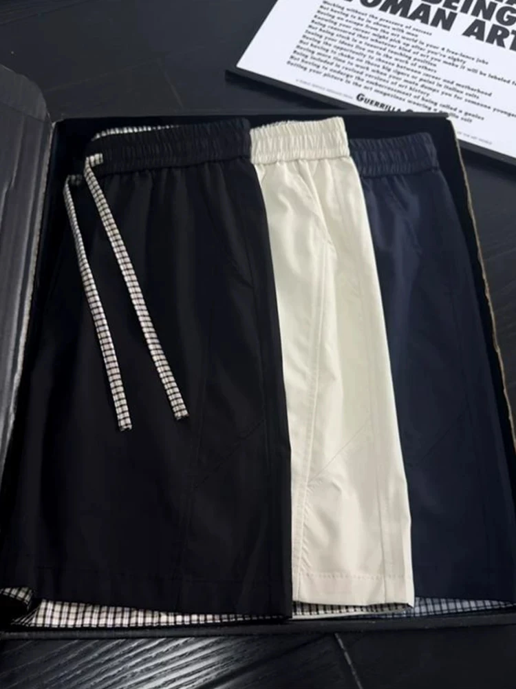 Quick Dry Ice Silk Five Inch Shorts Men's Summer Thin American Nylon Beach Sports Pants Loose Fit Straight Leg mid Waist