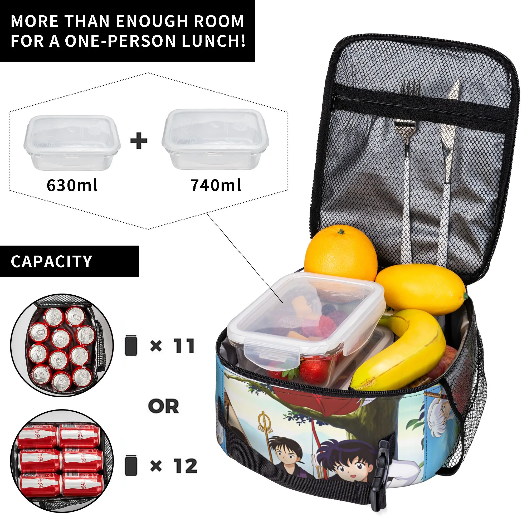 Inuyasha Kagome Higurashi Lunch Bag  Aesthetic Lunch Box Child Outdoor Picnic Portable Insulated Cooler Bag Thermal Lunch Bags view 4