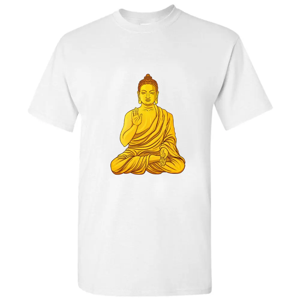 Buddhism And Peace - Gold Gautama Buddha Symbol Tee Unisex T-shirts For Men Women Summer Tees Cotton Luxury Brand Vintage