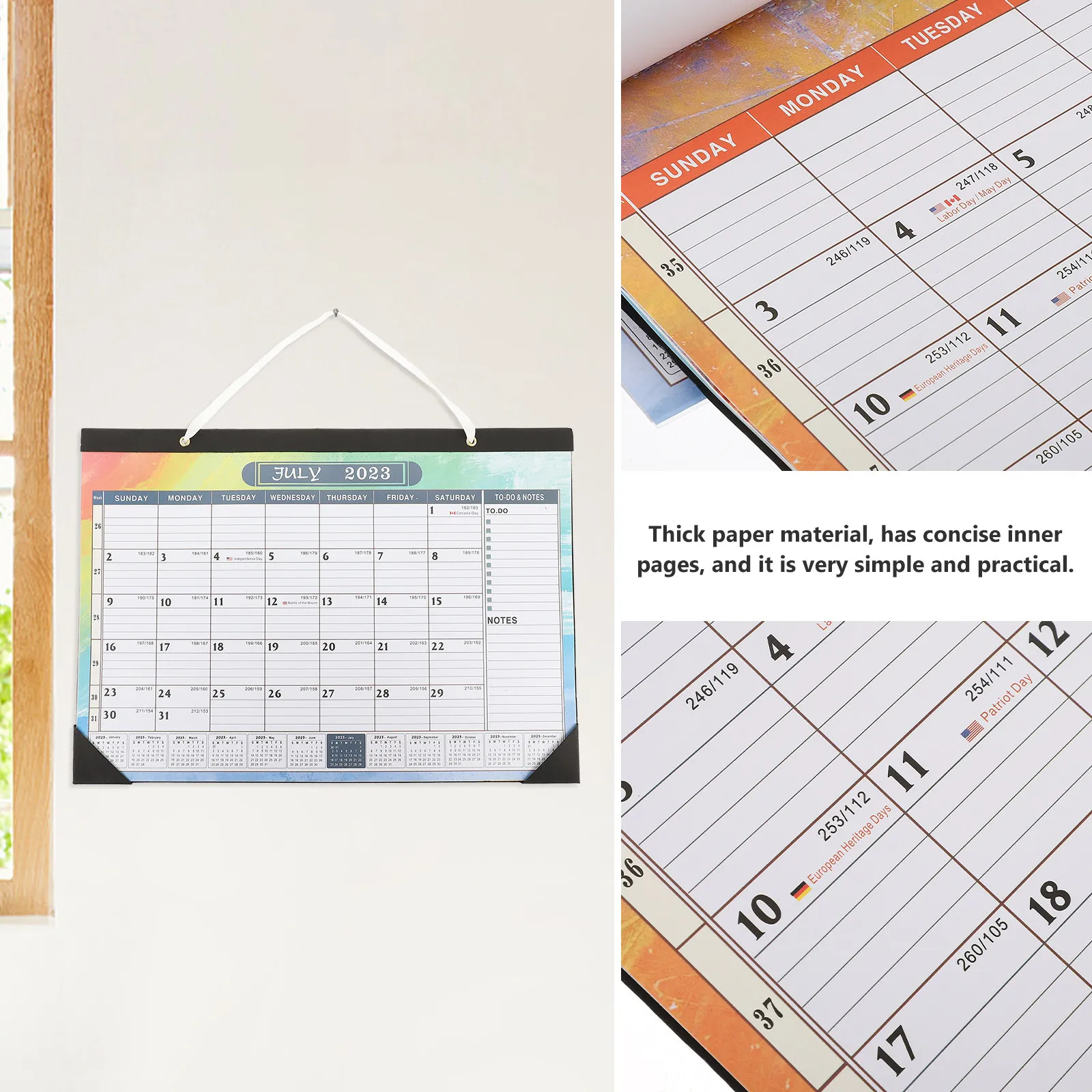 

Household English Monthly Hanging Calendar 2023 Thick Paper Clear Printing Multi-Function Desk Office Classroom Holiday Planner