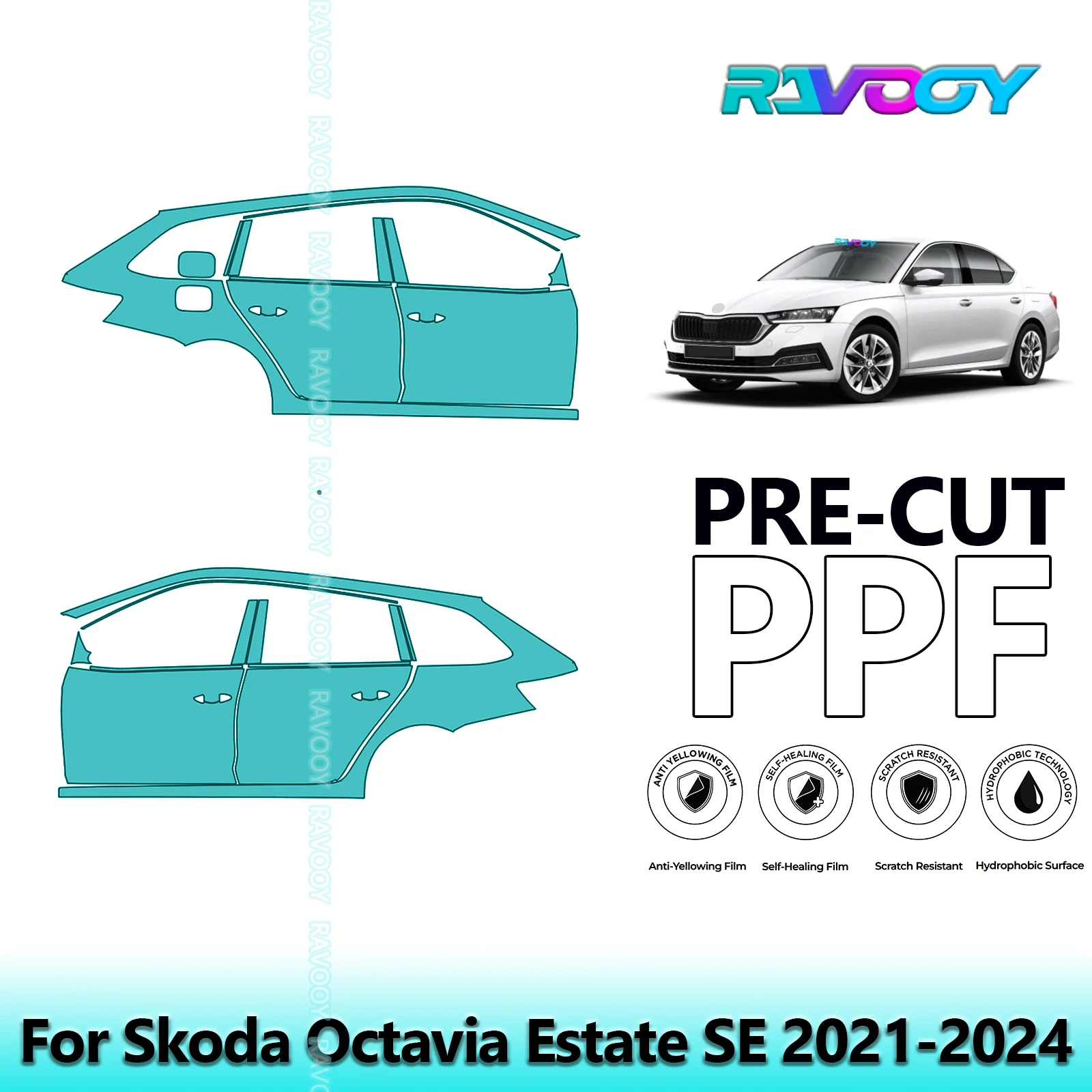 

For Skoda Octavia Estate SE 2021-2024 8.5mil Clear Matte Pre-Cut PPF Door & A/B Pillar Kit TPU Paint Protection Film Set