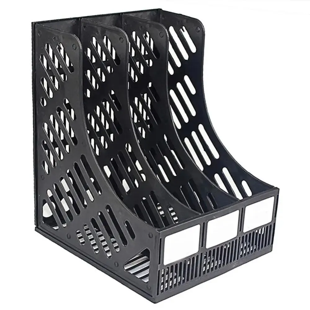 

Black 3 Sections Magazine File Stand Holder Desk File Folder Office Desktop Book Ends Stand Holder Shelf Bookrack