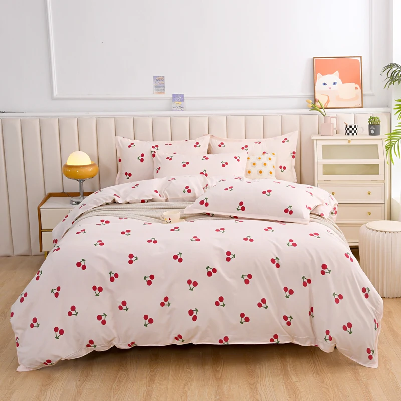 

Bedding Set, Duvet Cover, Pillowcase, Bed Linens Set, Cartoon, Cute Cherry Pattern Printing, Quilt Cover, Beds Flat Sheet, King