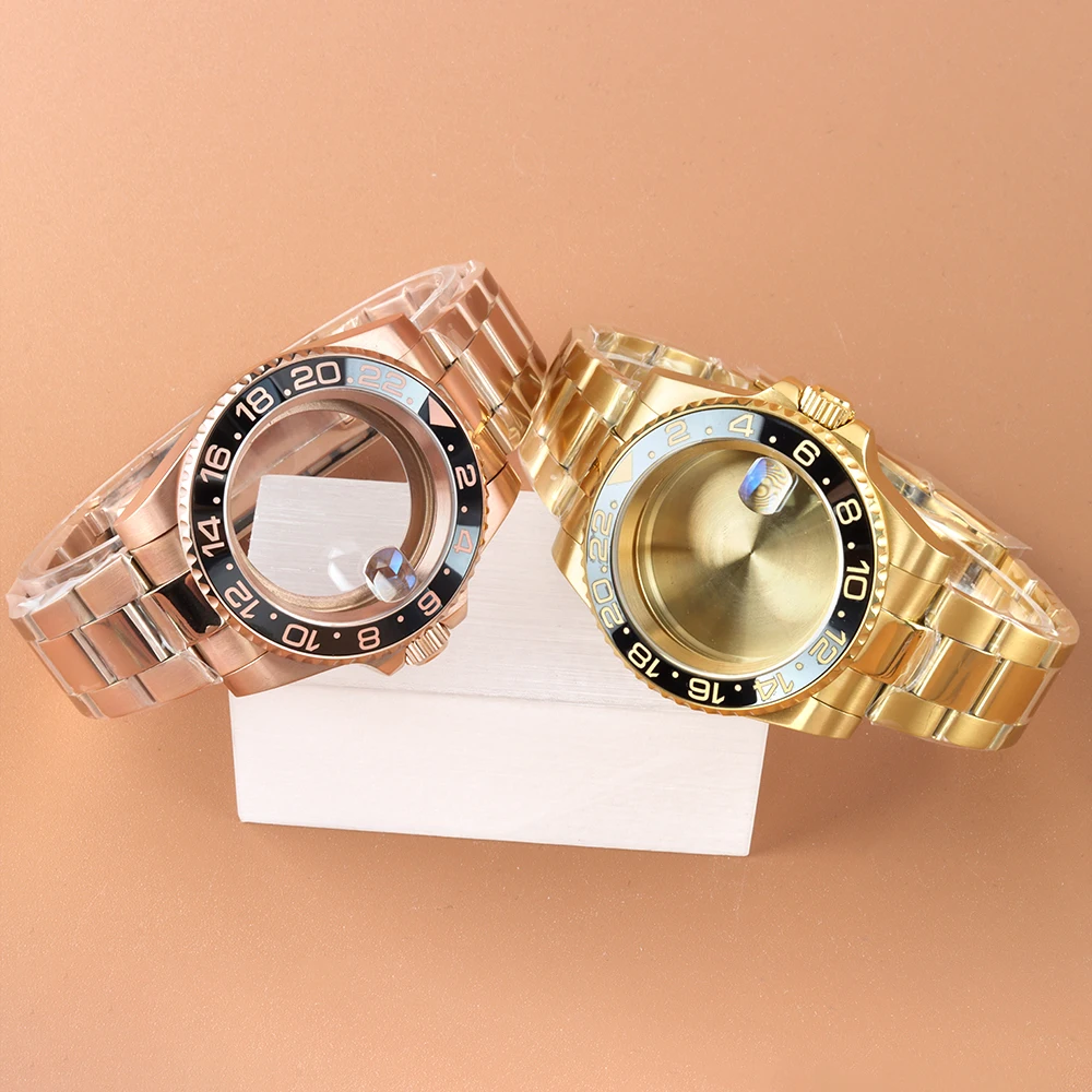 

Rose Gold/Gold 40mm Case Stainless Steel Polish Oyster Bracelet Fit Yacht-master GMT SUB NH35 NH36 NH38 Movement Sapphire glass