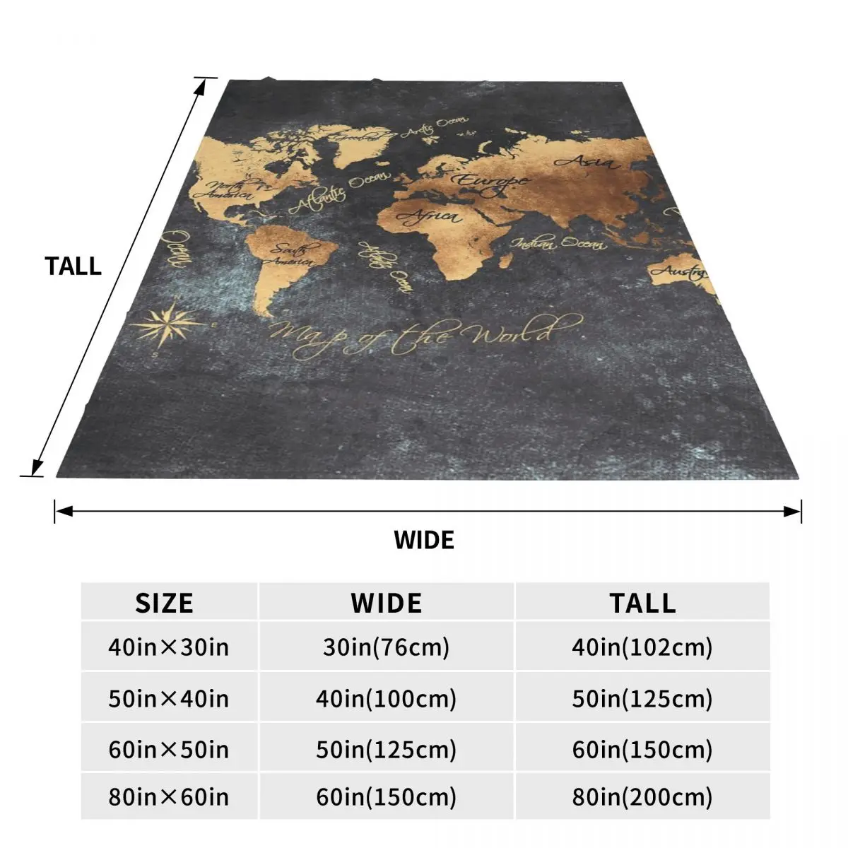 World Map 147 Gold Black Blanket Soft Warm Flannel Throw Blanket Bedding for Bed Living room Picnic Travel Home Couch