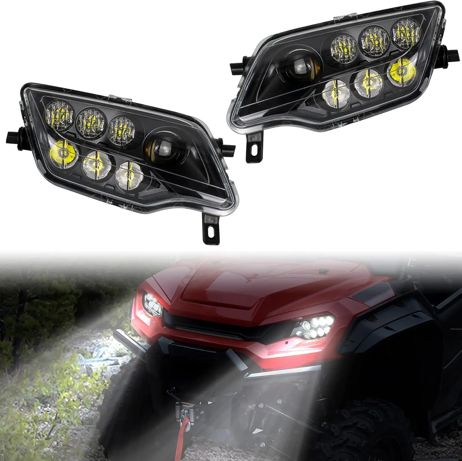 LED Headlights Assembly H4 Head Lights Front Lamps for Honda Pioneer/Talon 1000 700 / Talon/Rancher 420 / Foreman 500 / Rubicon