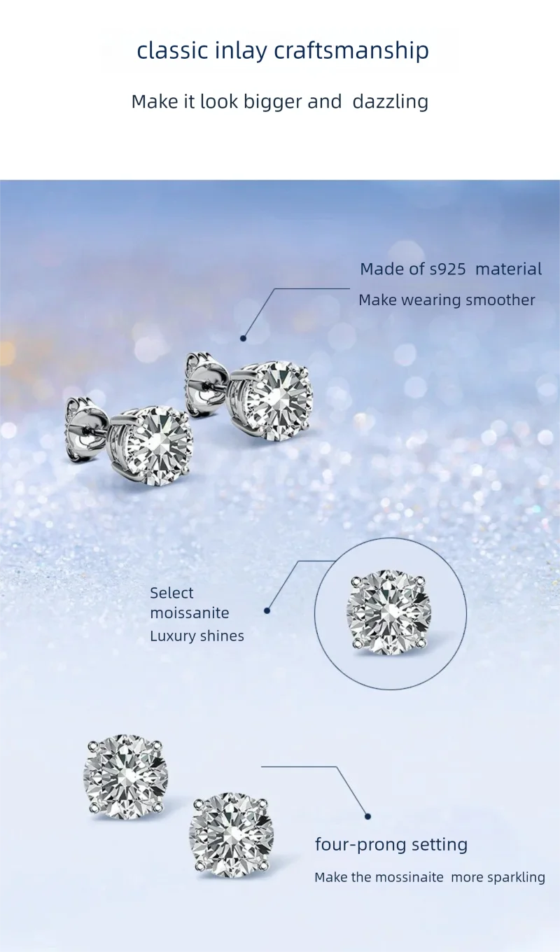0,1-5CT 4-Krallen Moissanit Ohrstecker für Damen S925 Silber 18k Vergoldet Braut Hochzeit Feiner Schmuck – Detail 5