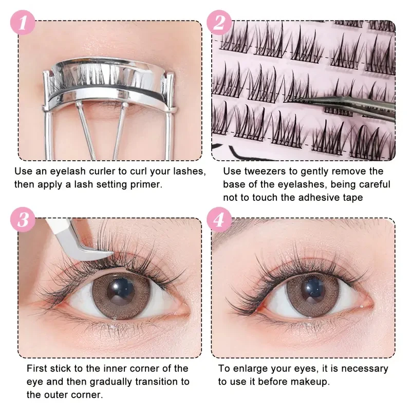 36 cílios postiços autoadesivos, sem cola, cílios postiços de girassol de 8-12 mm, ondulação C, automotante, luz natural
