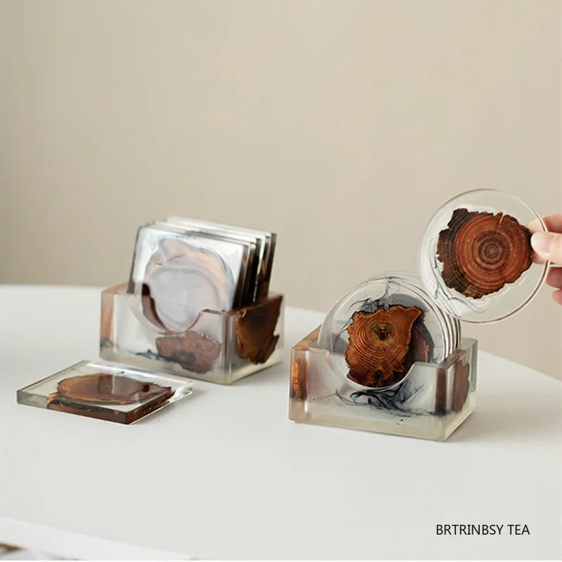 

1 Set Chinese Resin Tea Tray Storage Rack Teapot Tray Round Small Coaster Insulation Teacup Mat Household Teaware Accessories