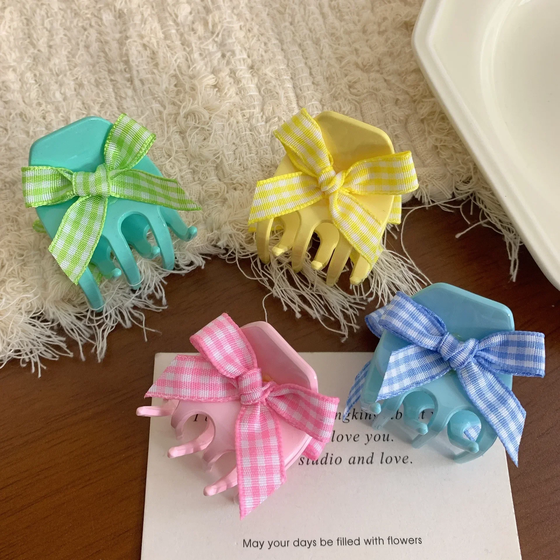 

BYL New Colorful Bow High Grade Hair Clips Acetate Hair Claw Floral Mint Green Design Crab Clip Women's Hair Accessories