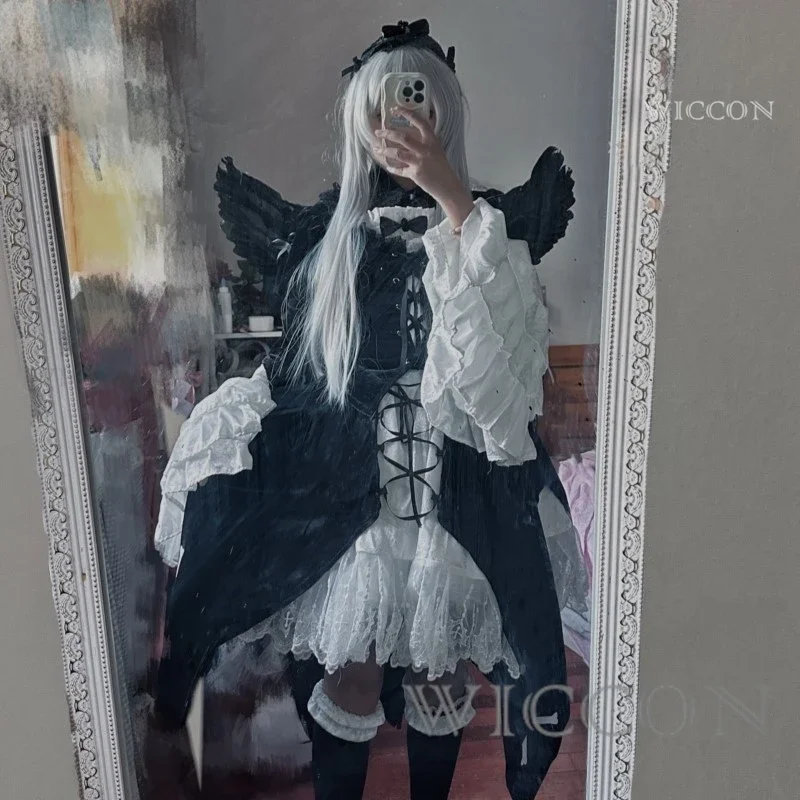 Mercury Lampe Cosplay Anime Roses Maiden Cosplay Costume Suigintou Mercury Lampe Cosplay Costumes Velvet Dress Full set